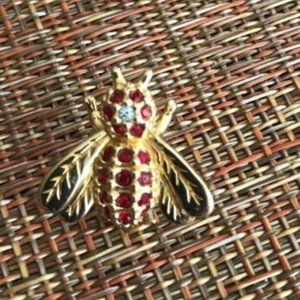 FLASH SALE Swarovski SAL Signed  Vintage Goldtone Fly, Moth Red Crystal Tack Pin